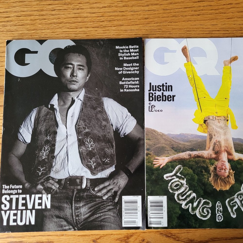 2 Issues of GQ featuring Steven Yeun and Justin Bieber